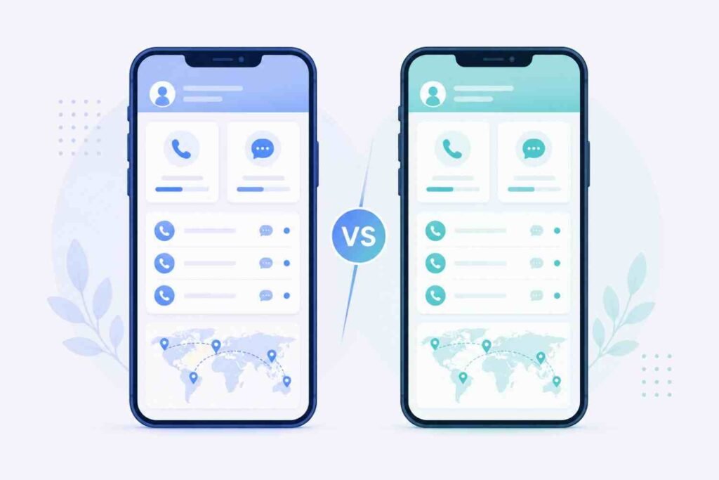 Two smartphone dashboards side by side with a comparison divider representing two verification services