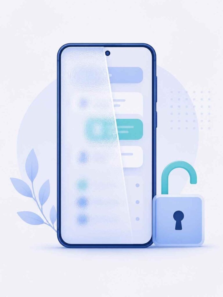 Smartphone with a partially frosted screen and a half-closed padlock icon representing partial privacy