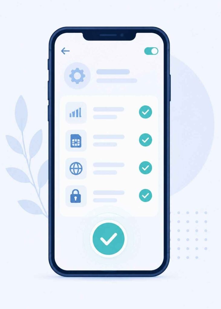 Smartphone settings screen with a checklist icon representing eSIM compatibility check