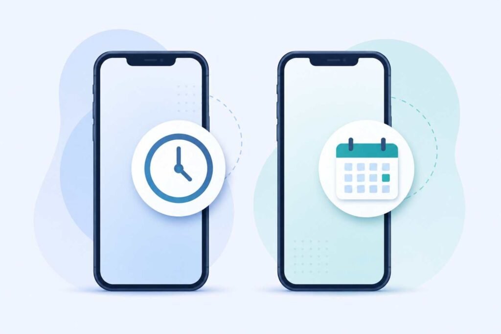 Two smartphones representing temporary and long-term virtual phone numbers side by side